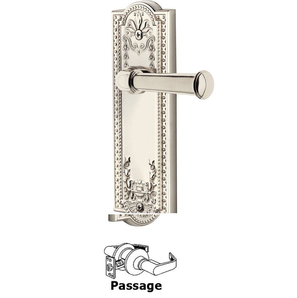 Passage Parthenon Plate with Georgetown Left Handed Lever in Polished Nickel
