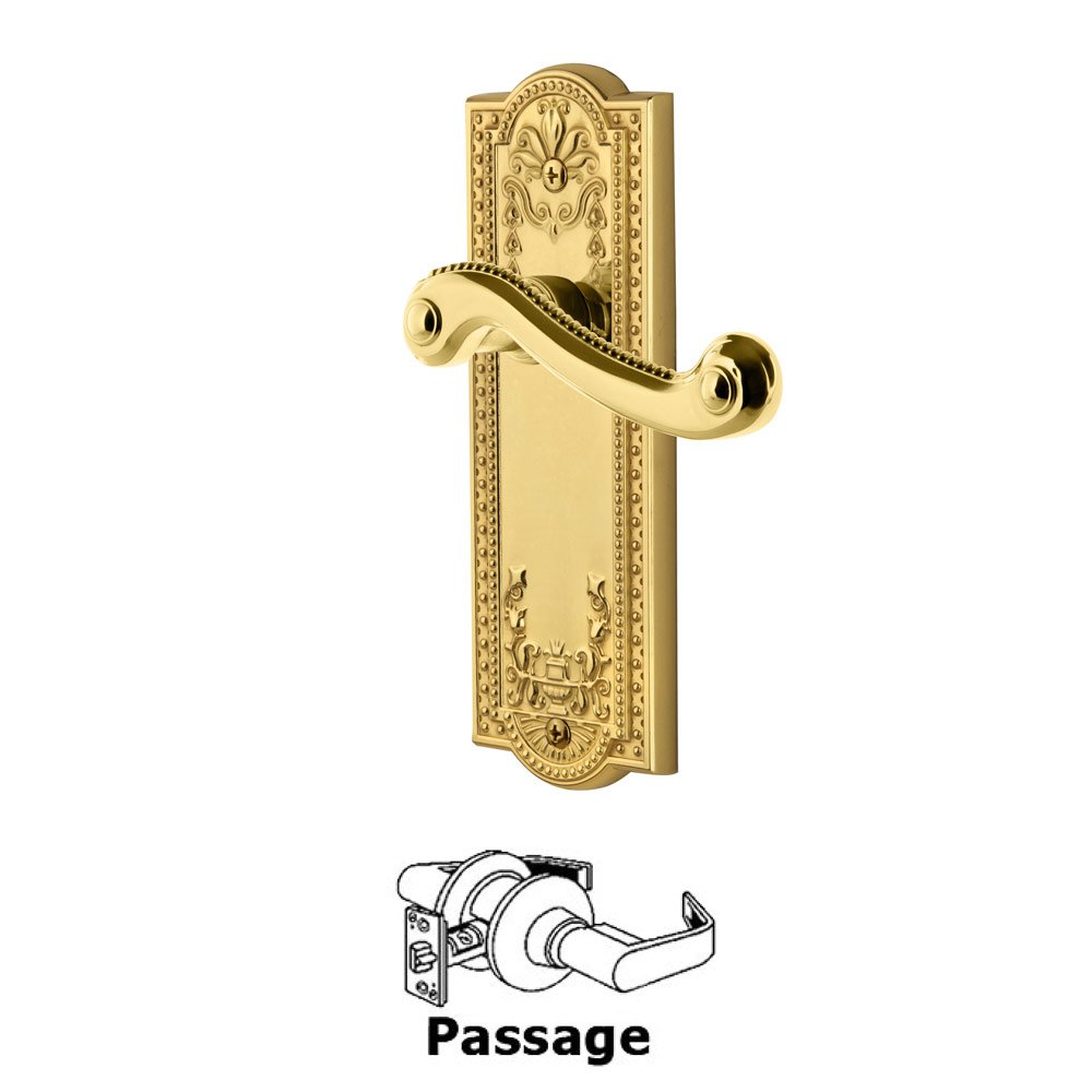 Passage Parthenon Plate with Newport Left Handed Lever in Polished Brass
