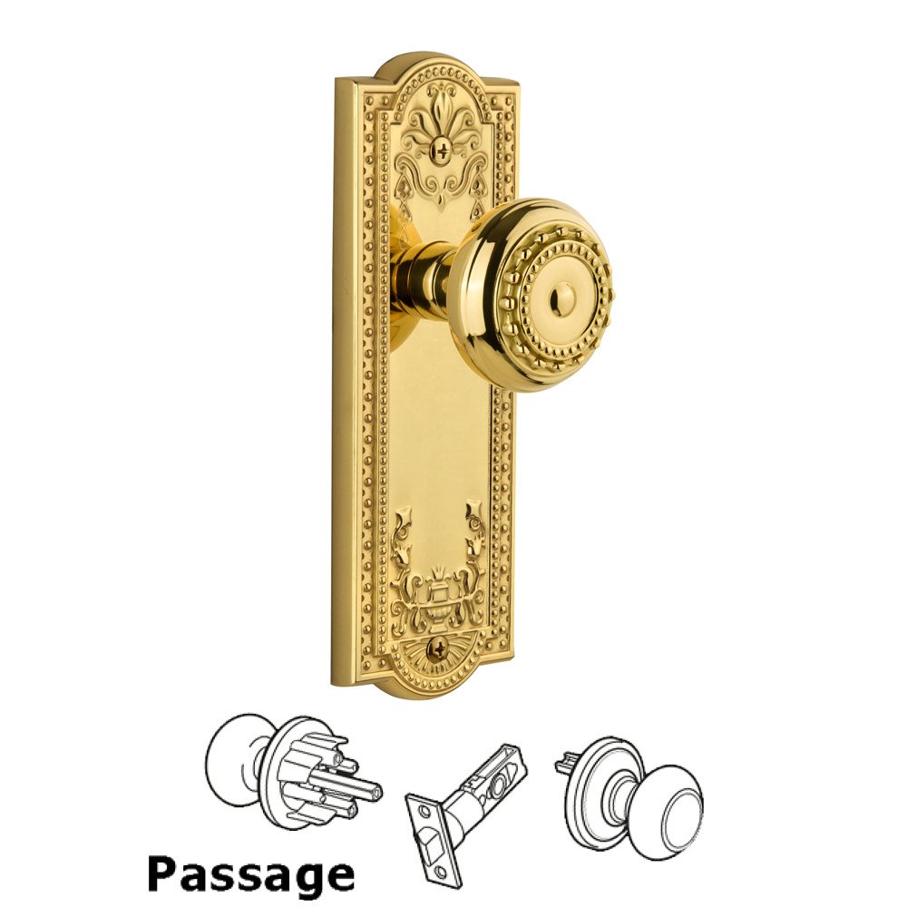 Grandeur Parthenon Plate Passage with Parthenon knob in Lifetime Brass