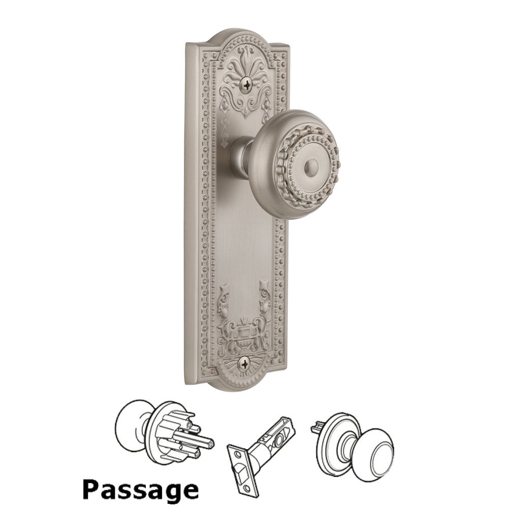 Grandeur Parthenon Plate Passage with Parthenon knob in Satin Nickel