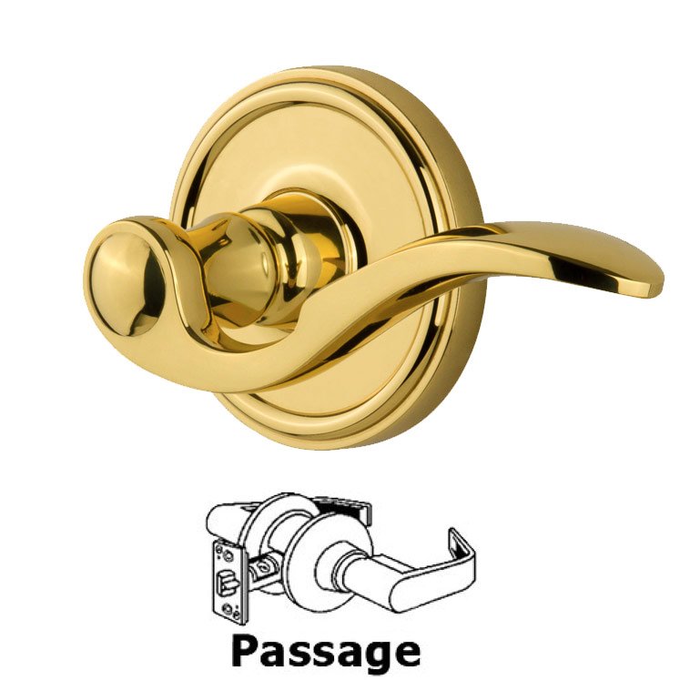 Passage Georgetown Rosette with Bellagio Right Handed Lever in Polished Brass
