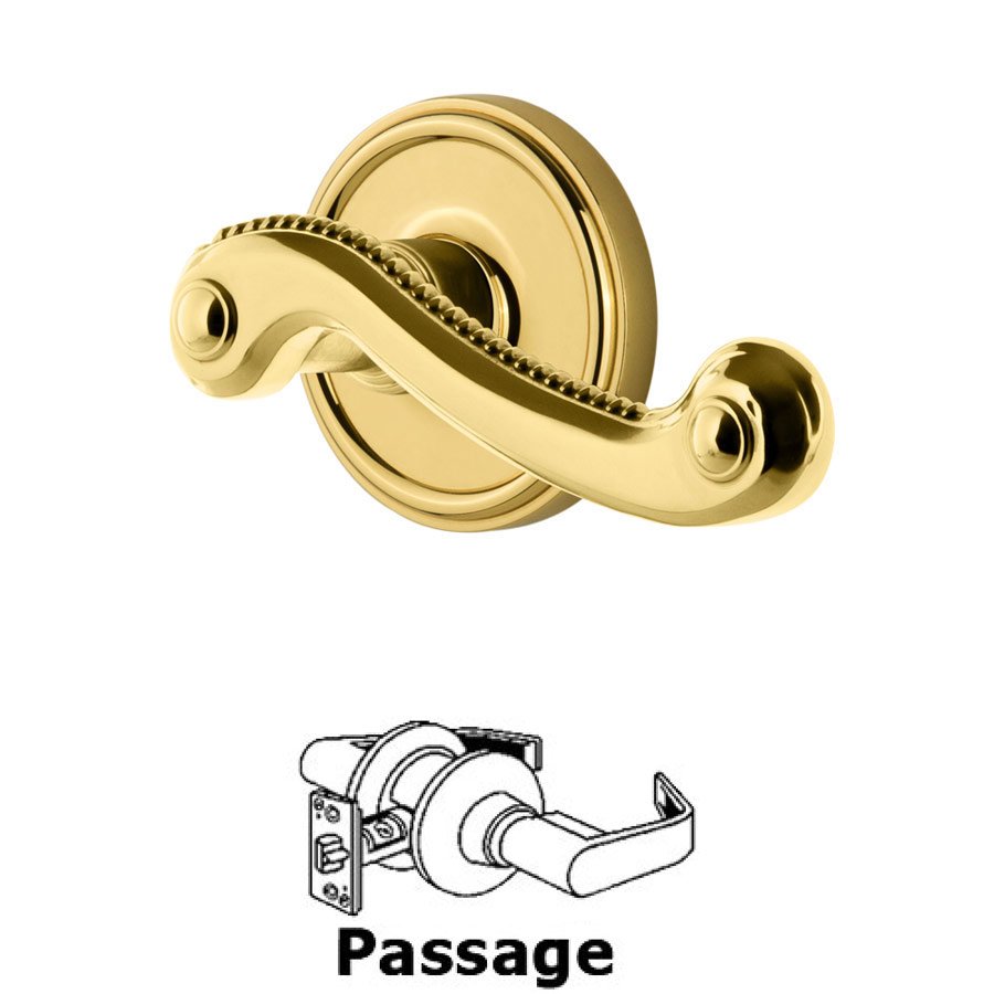 Passage Georgetown Rosette with Newport Right Handed Lever in Lifetime Brass