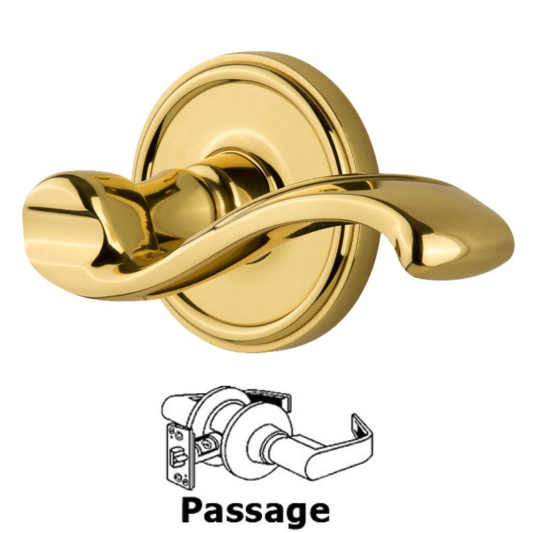 Passage Georgetown Rosette with Portofino Right Handed Lever in Polished Brass
