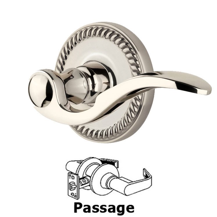 Grandeur Newport Plate Passage with Bellagio Lever in Polished Nickel