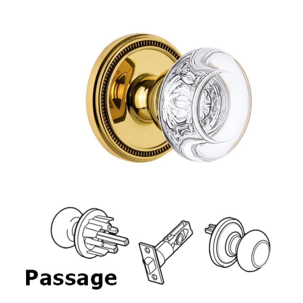 Soleil Rosette Passage with Bordeaux Crystal Knob in Lifetime Brass