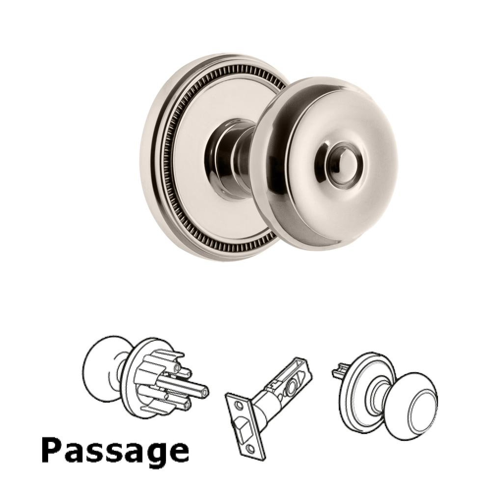 Soleil Rosette Passage with Bouton Knob in Polished Nickel