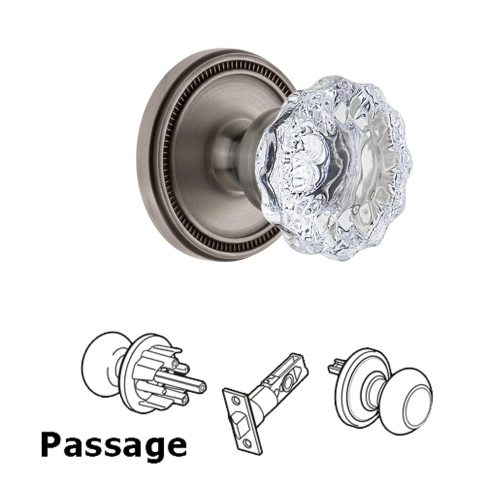 Soleil Rosette Passage with Fontainebleau Crystal Knob in Antique Pewter