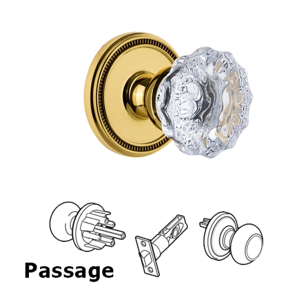 Soleil Rosette Passage with Fontainebleau Crystal Knob in Lifetime Brass