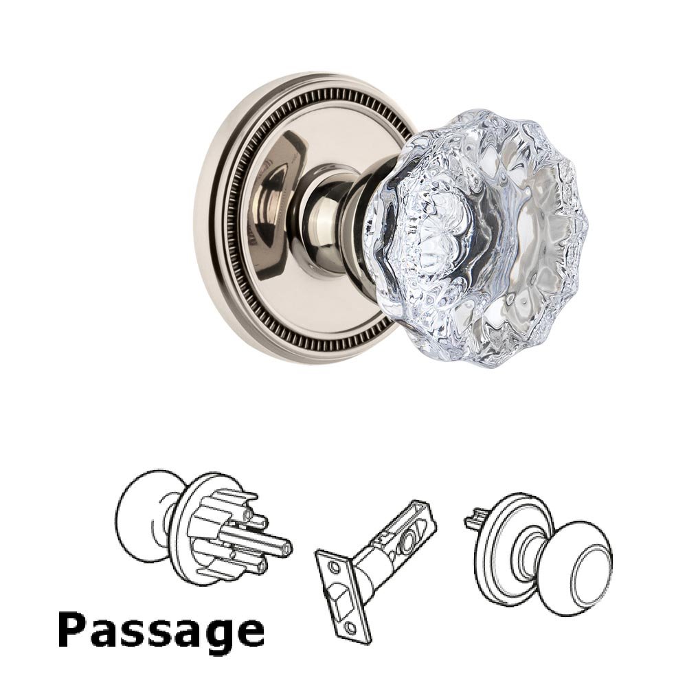 Soleil Rosette Passage with Fontainebleau Crystal Knob in Polished Nickel