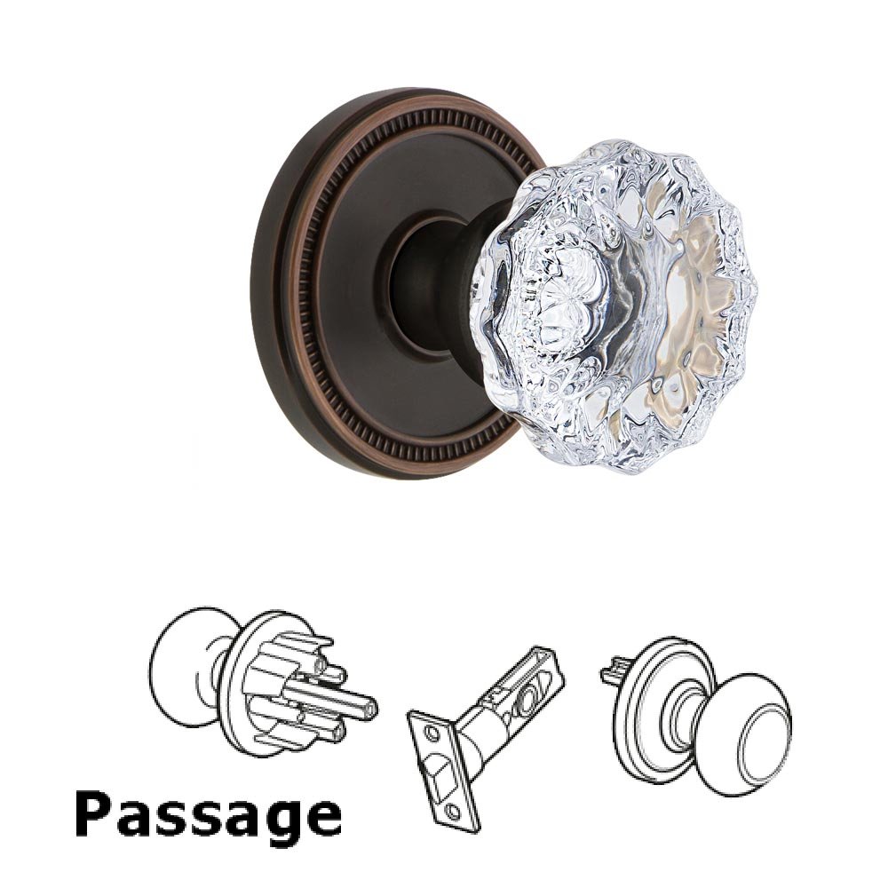 Soleil Rosette Passage with Fontainebleau Crystal Knob in Timeless Bronze
