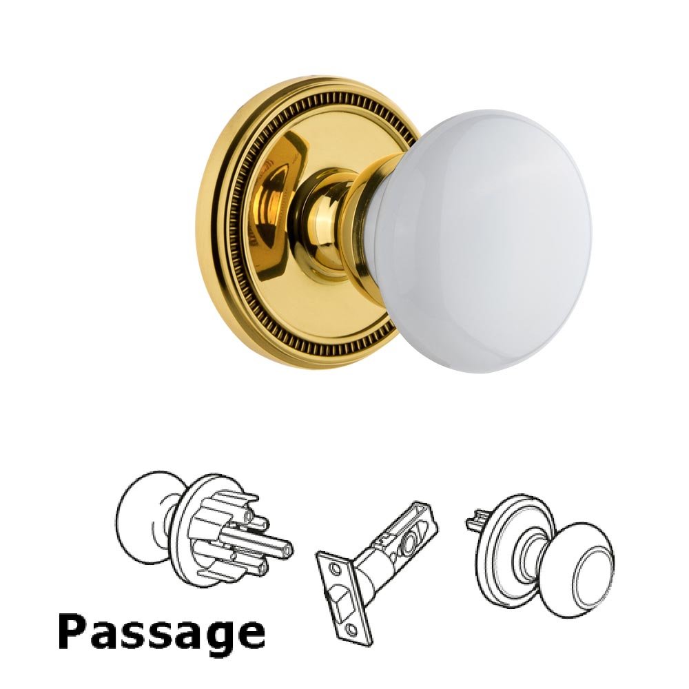 Soleil Rosette Passage with Hyde Park White Porcelain Knob in Polished Brass