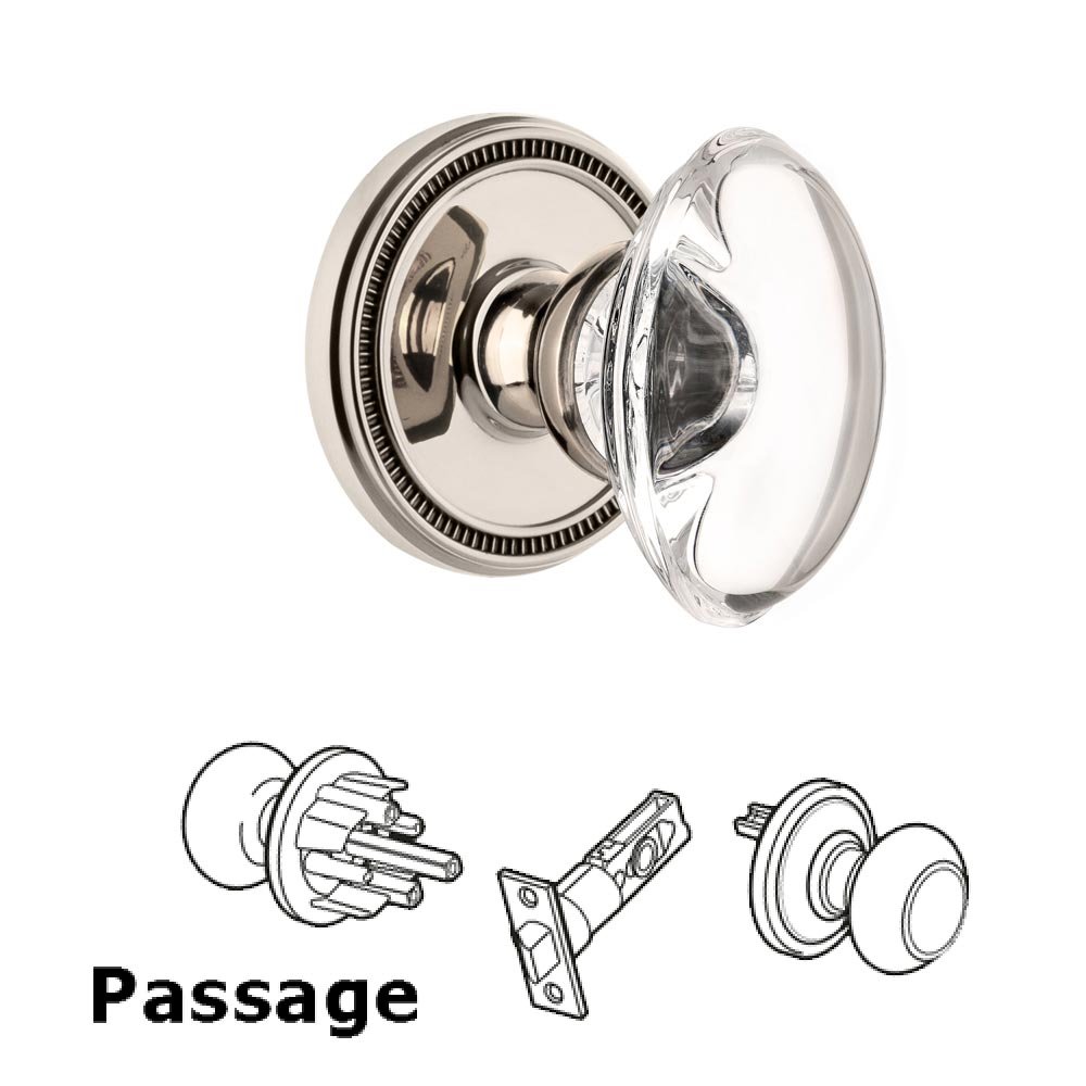 Soleil Rosette Passage with Provence Crystal Knob in Polished Nickel