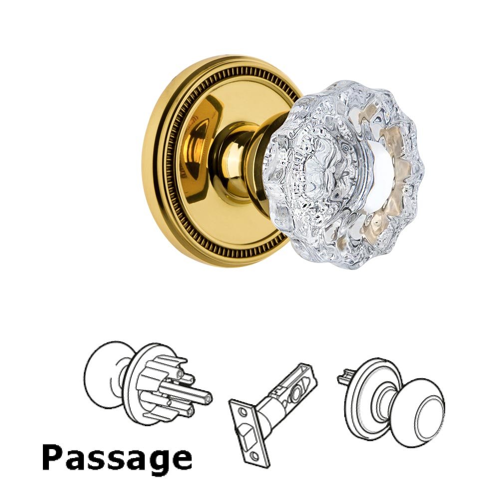 Soleil Rosette Passage with Versailles Crystal Knob in Lifetime Brass