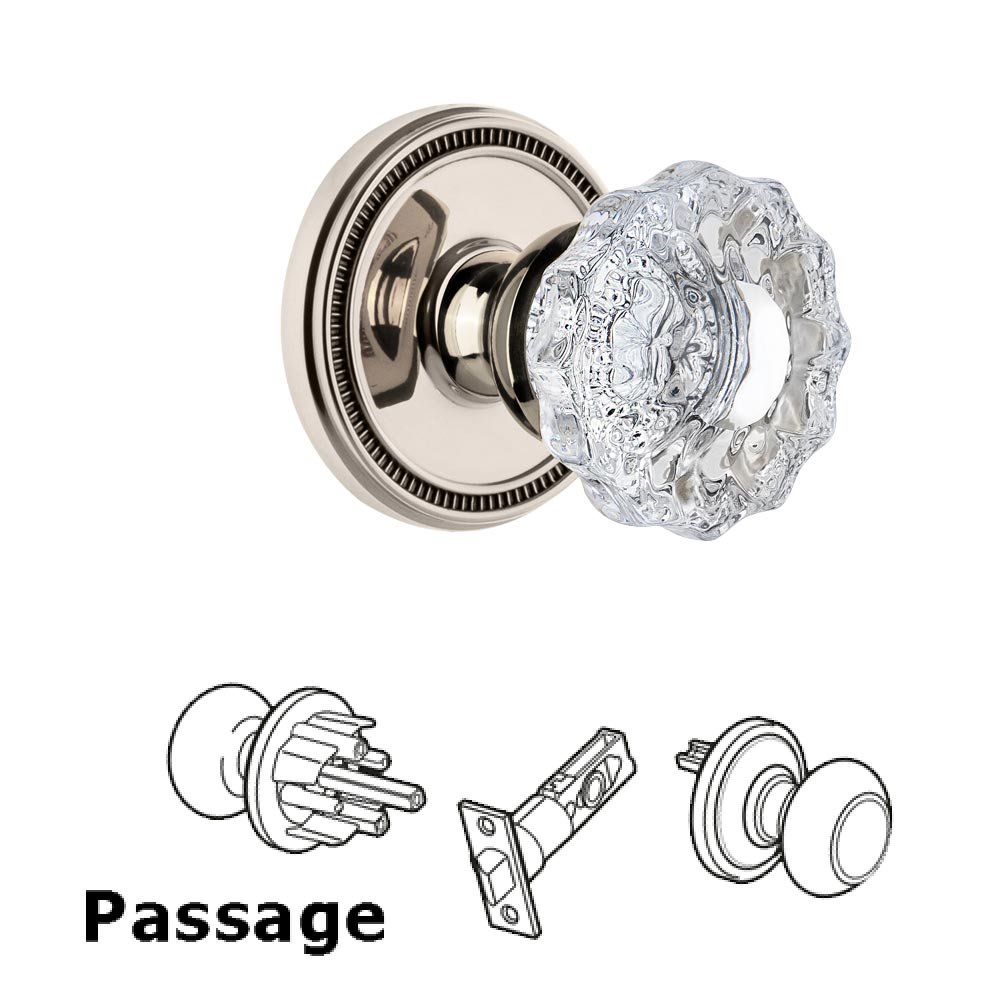 Soleil Rosette Passage with Versailles Crystal Knob in Polished Nickel
