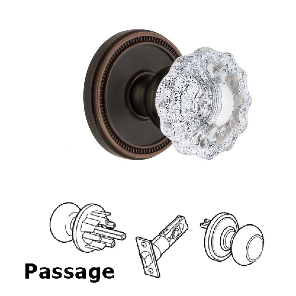 Soleil Rosette Passage with Versailles Crystal Knob in Timeless Bronze