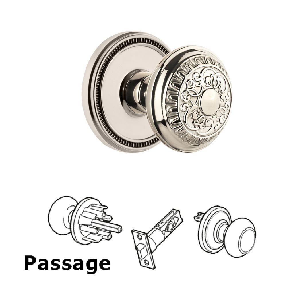 Soleil Rosette Passage with Windsor Knob in Polished Nickel