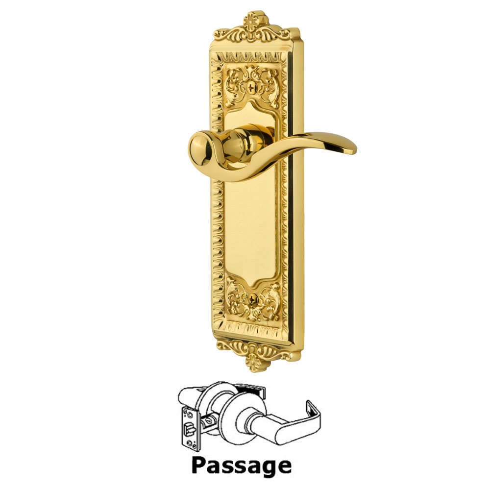 Passage Windsor Plate with Right Handed Bellagio Lever in Lifetime Brass