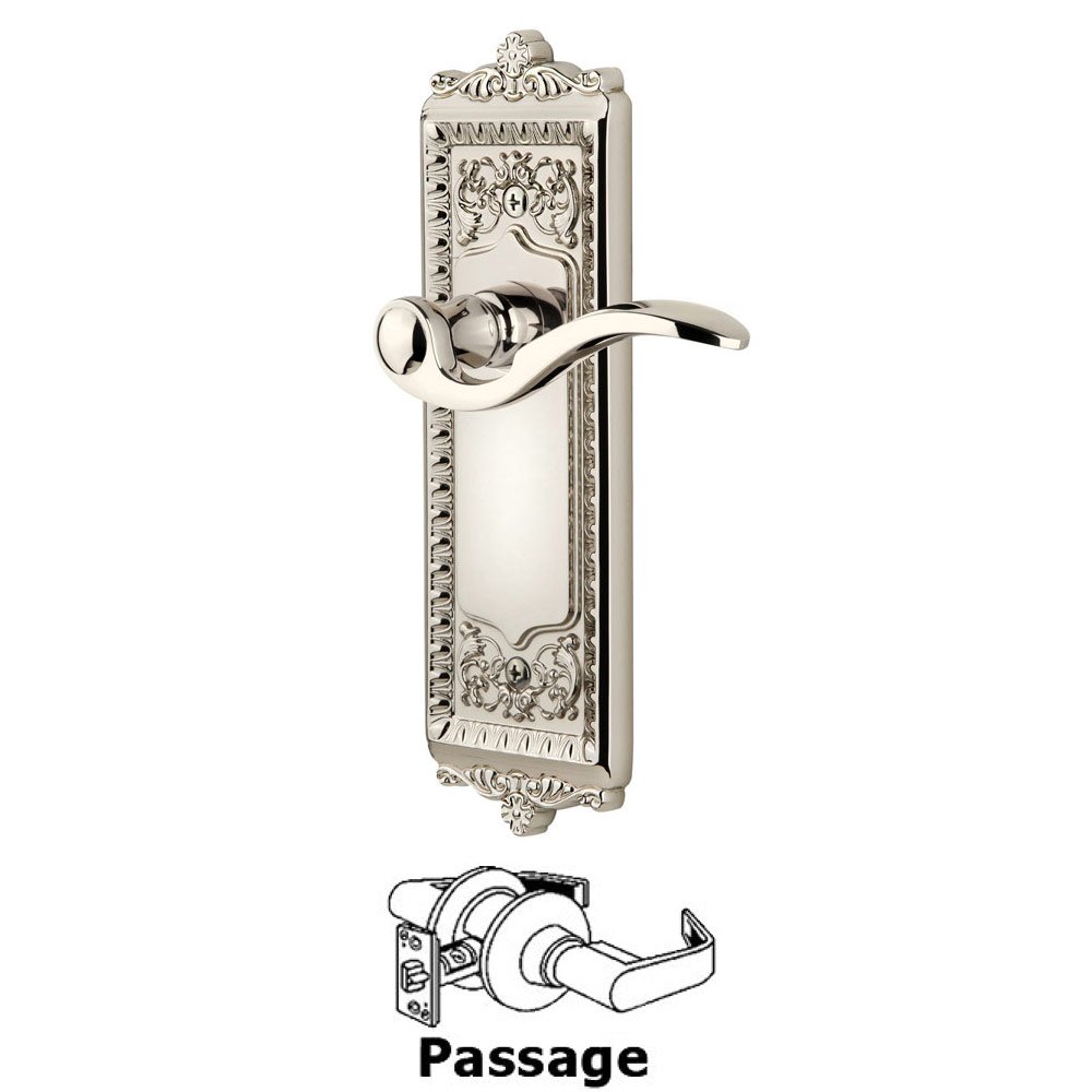 Passage Windsor Plate with Right Handed Bellagio Lever in Polished Nickel