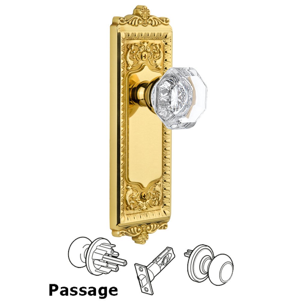 Windsor Plate Passage with Chambord Knob in Lifetime Brass