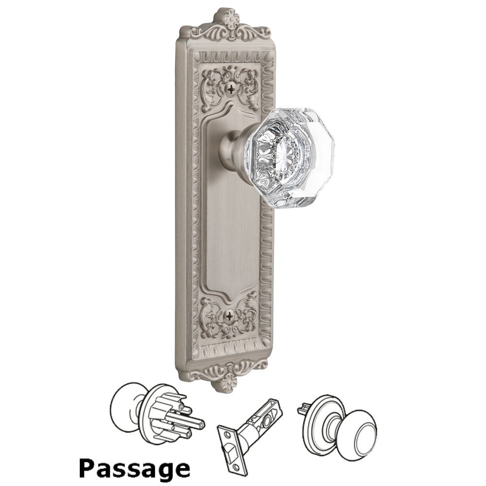 Windsor Plate Passage with Chambord Knob in Satin Nickel