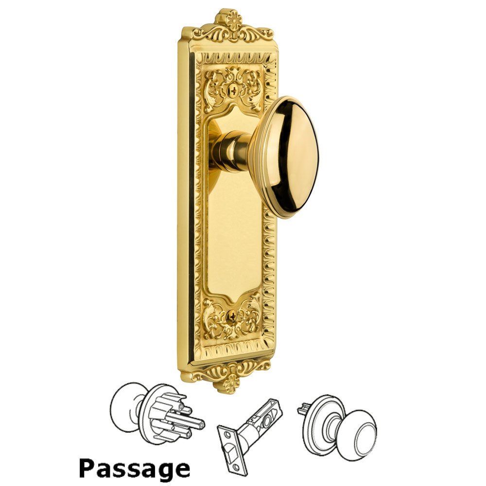 Windsor Plate Passage with Eden Prairie knob in Polished Brass