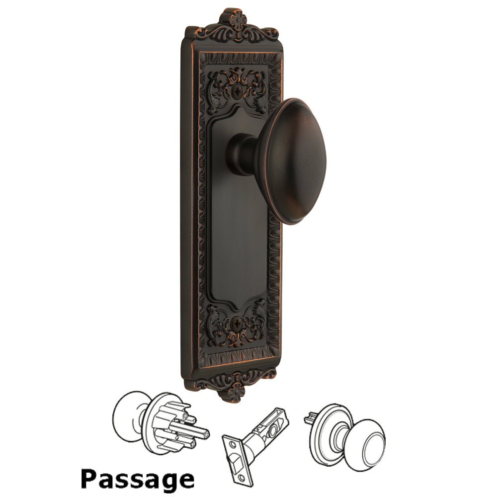 Windsor Plate Passage with Eden Prairie knob in Timeless Bronze