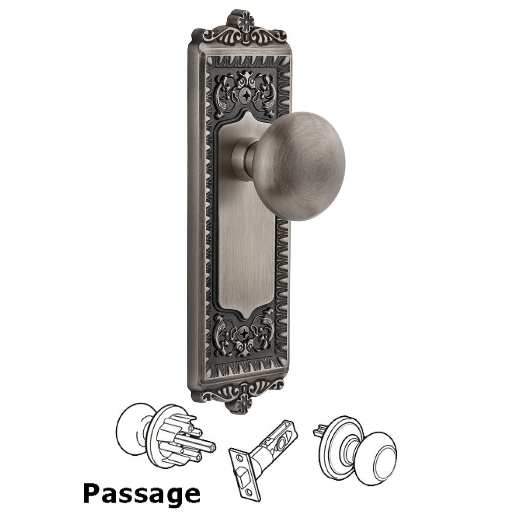 Windsor Plate Passage with Fifth Avenue knob in Antique Pewter