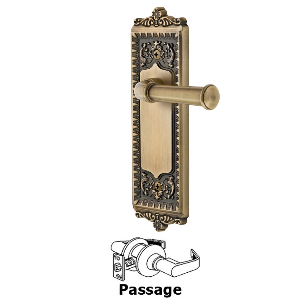Passage Windsor Plate with Left Handed Georgetown Lever in Vintage Brass