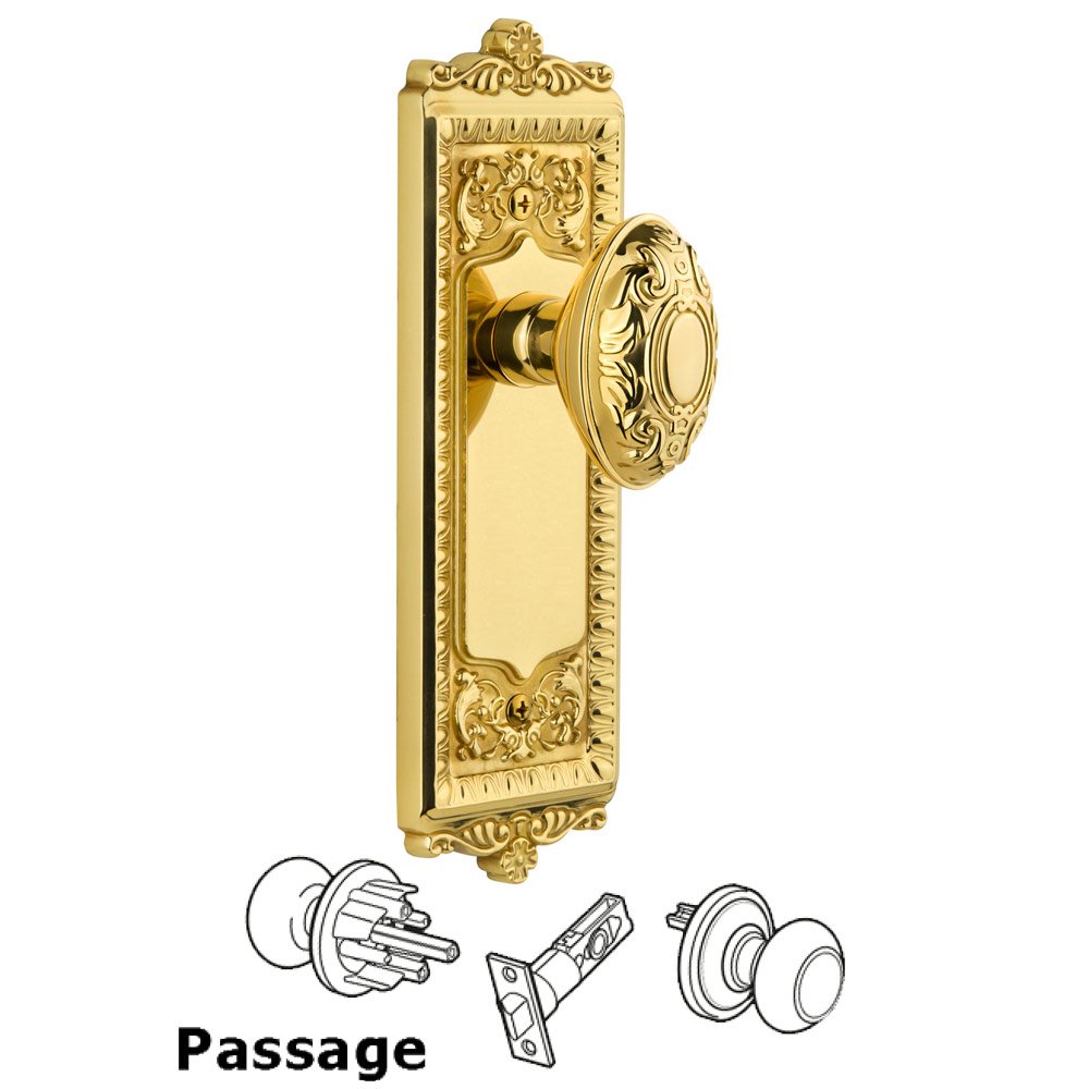 Windsor Plate Passage with Grande Victorian knob in Lifetime Brass