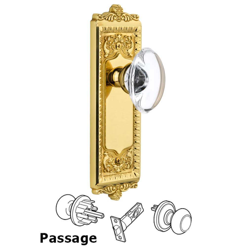 Windsor Plate Passage with Provence knob in Lifetime Brass