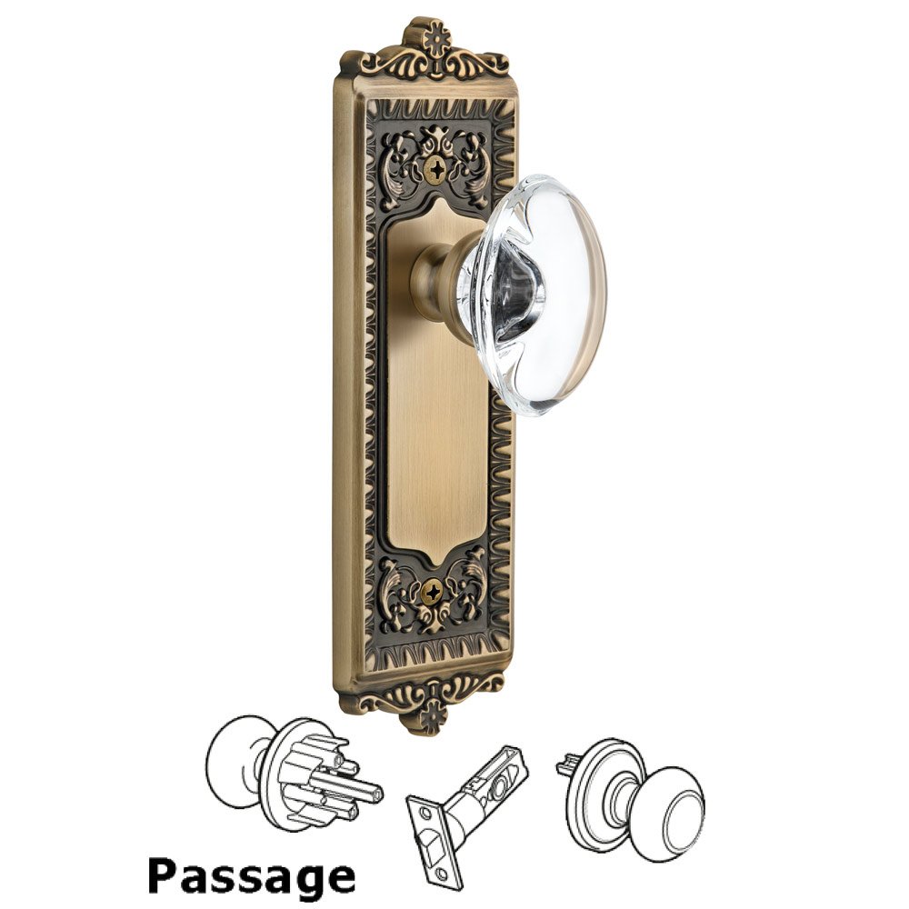 Windsor Plate Passage with Provence knob in Vintage Brass