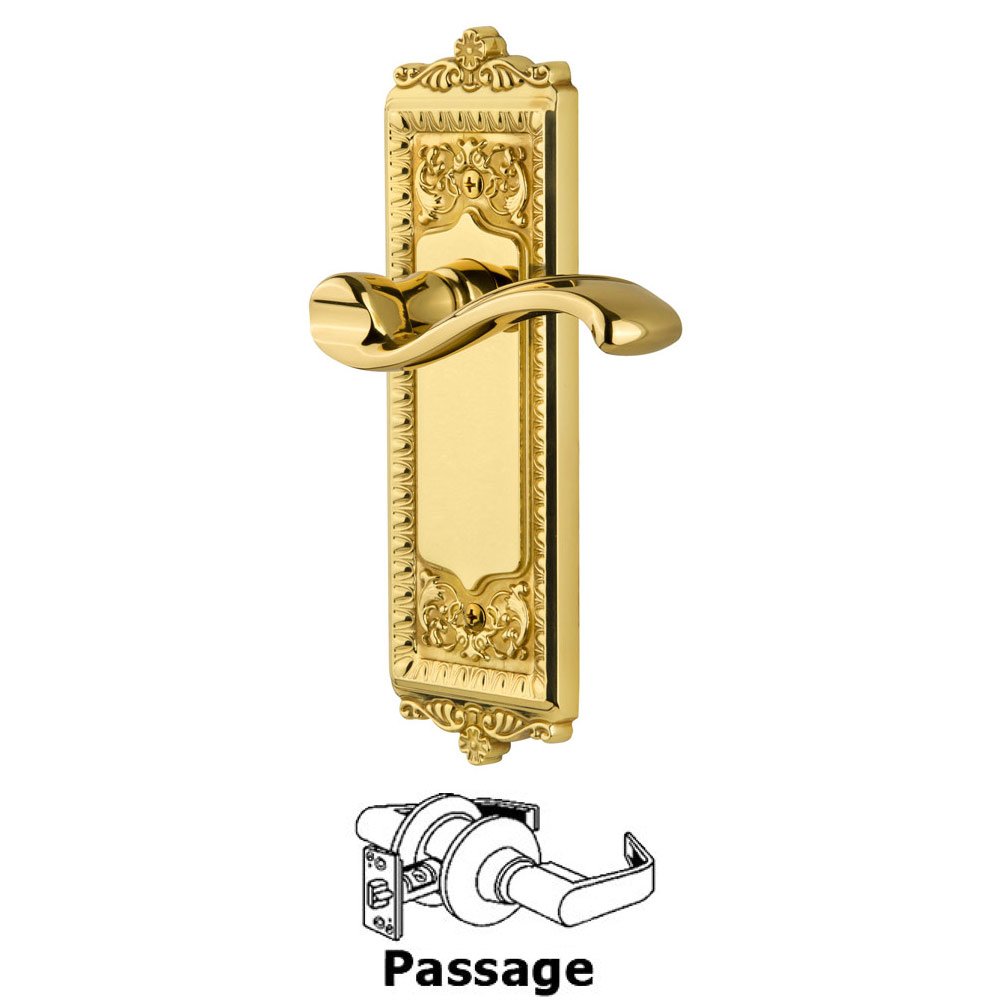 Passage Windsor Plate with Right Handed Portofino Lever in Polished Brass