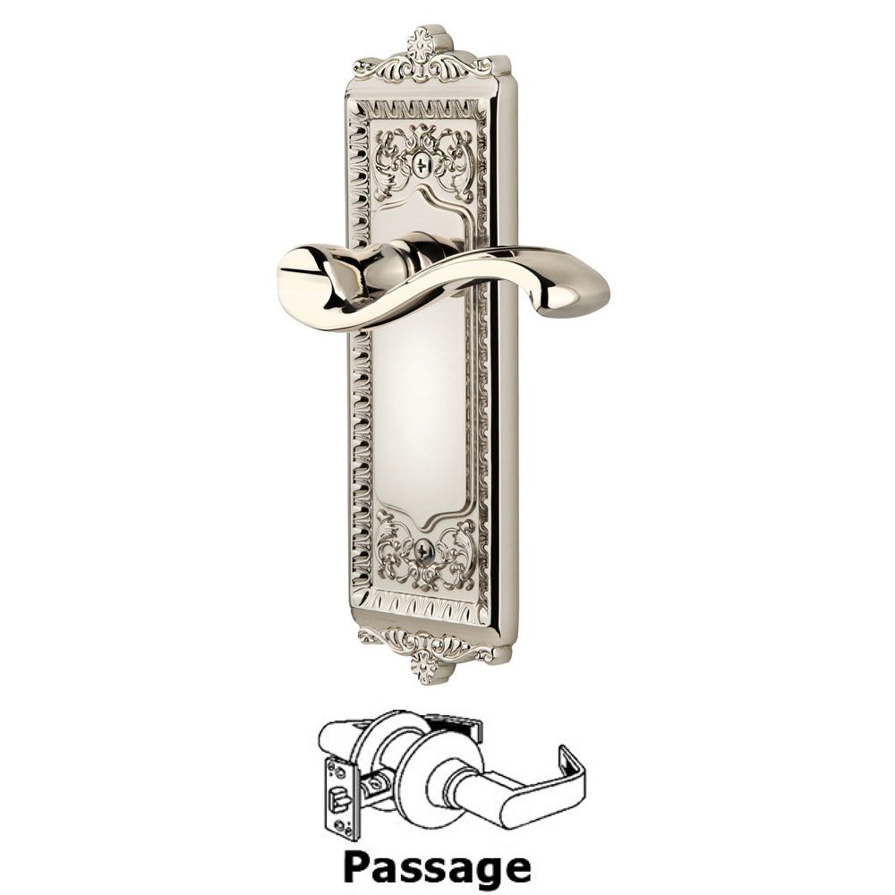Passage Windsor Plate with Right Handed Portofino Lever in Polished Nickel