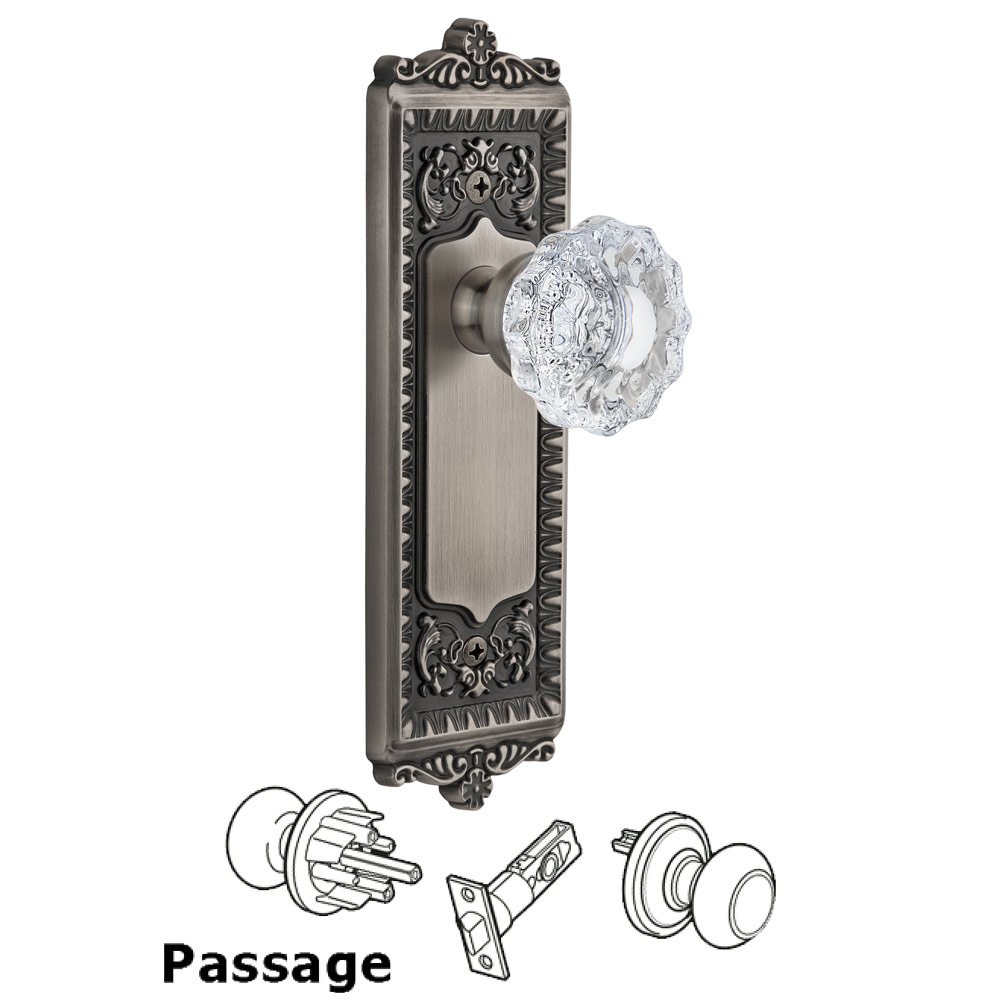 Windsor Plate Passage with Versailles knob in Antique Pewter