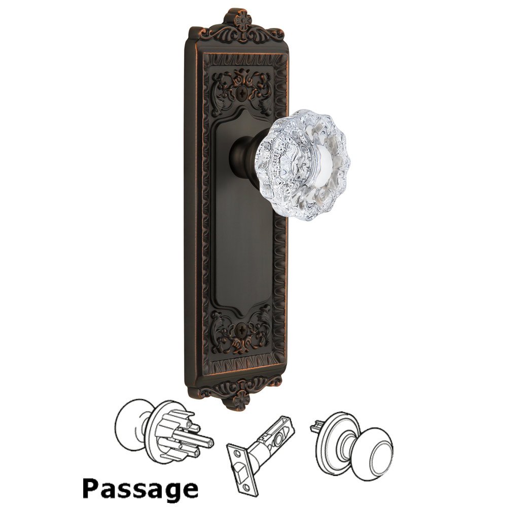 Windsor Plate Passage with Versailles knob in Timeless Bronze