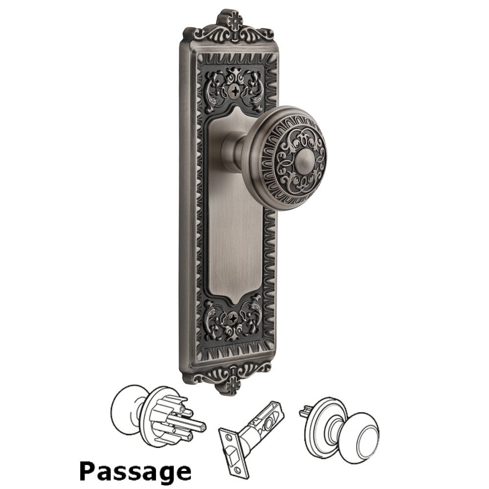 Windsor Plate Passage with Windsor knob in Antique Pewter