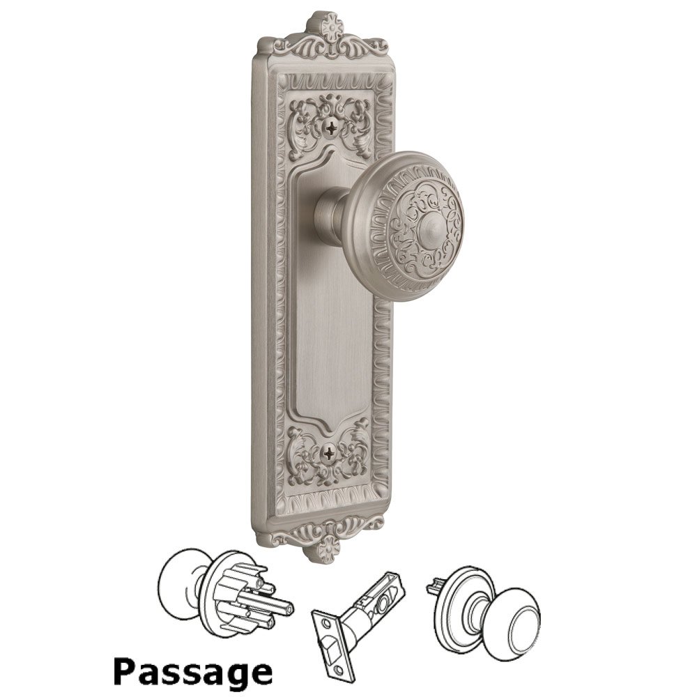 Windsor Plate Passage with Windsor knob in Satin Nickel