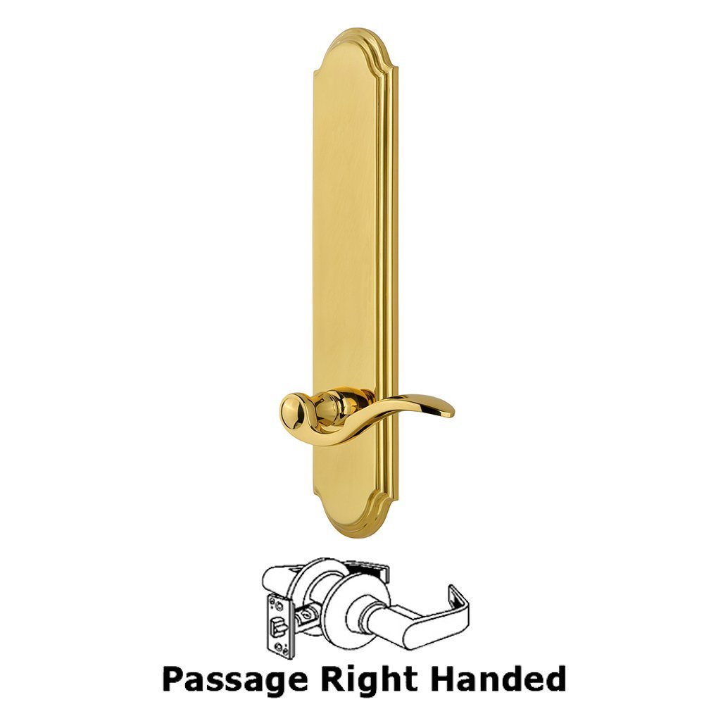 Tall Plate Passage with Bellagio Right Handed Lever in Polished Brass