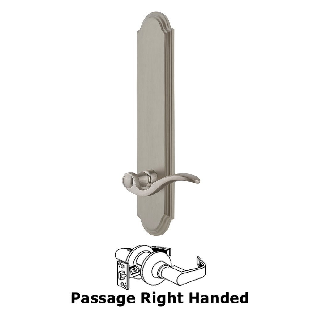 Tall Plate Passage with Bellagio Right Handed Lever in Satin Nickel