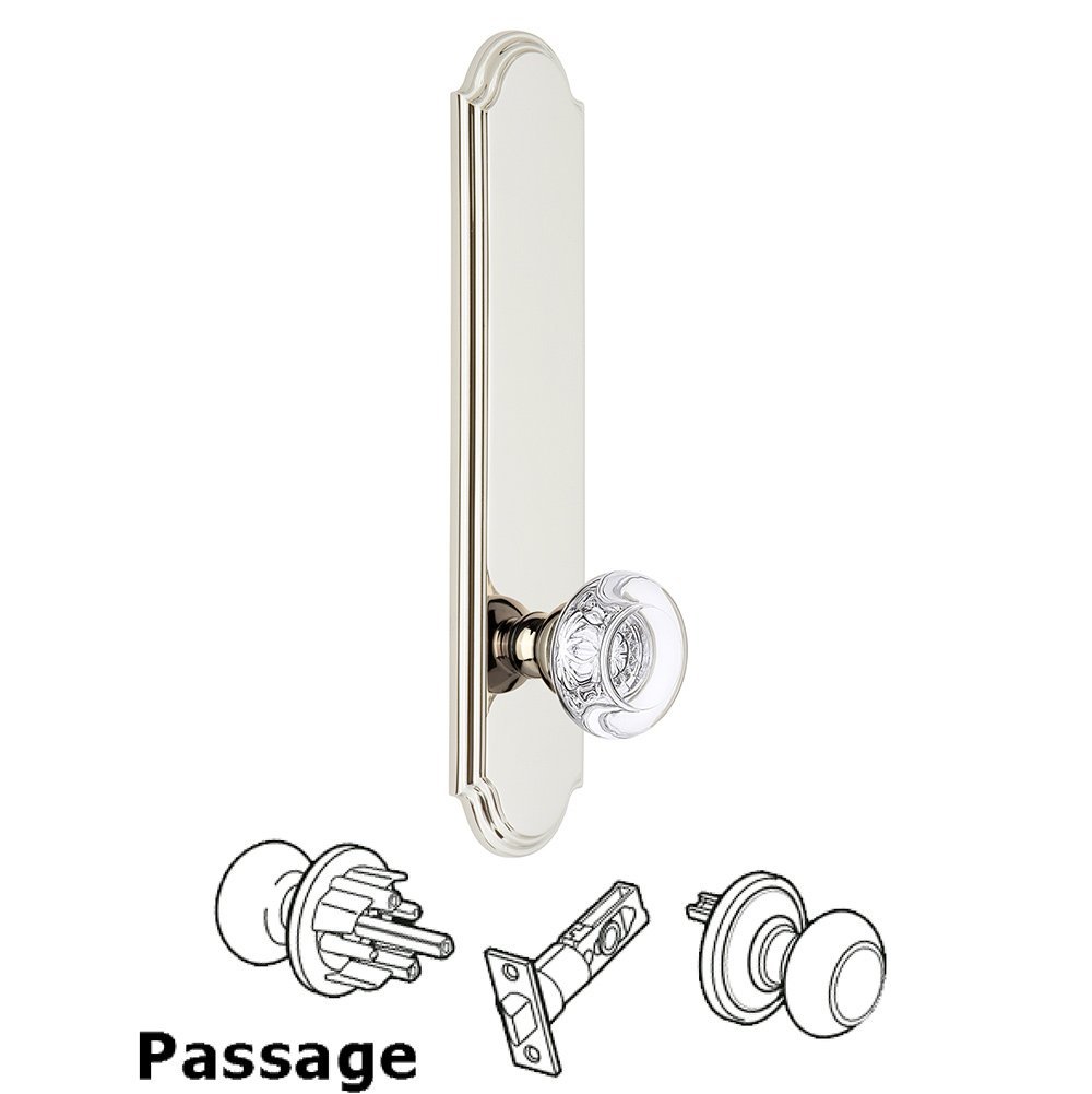 Tall Plate Passage with Bordeaux Knob in Polished Nickel
