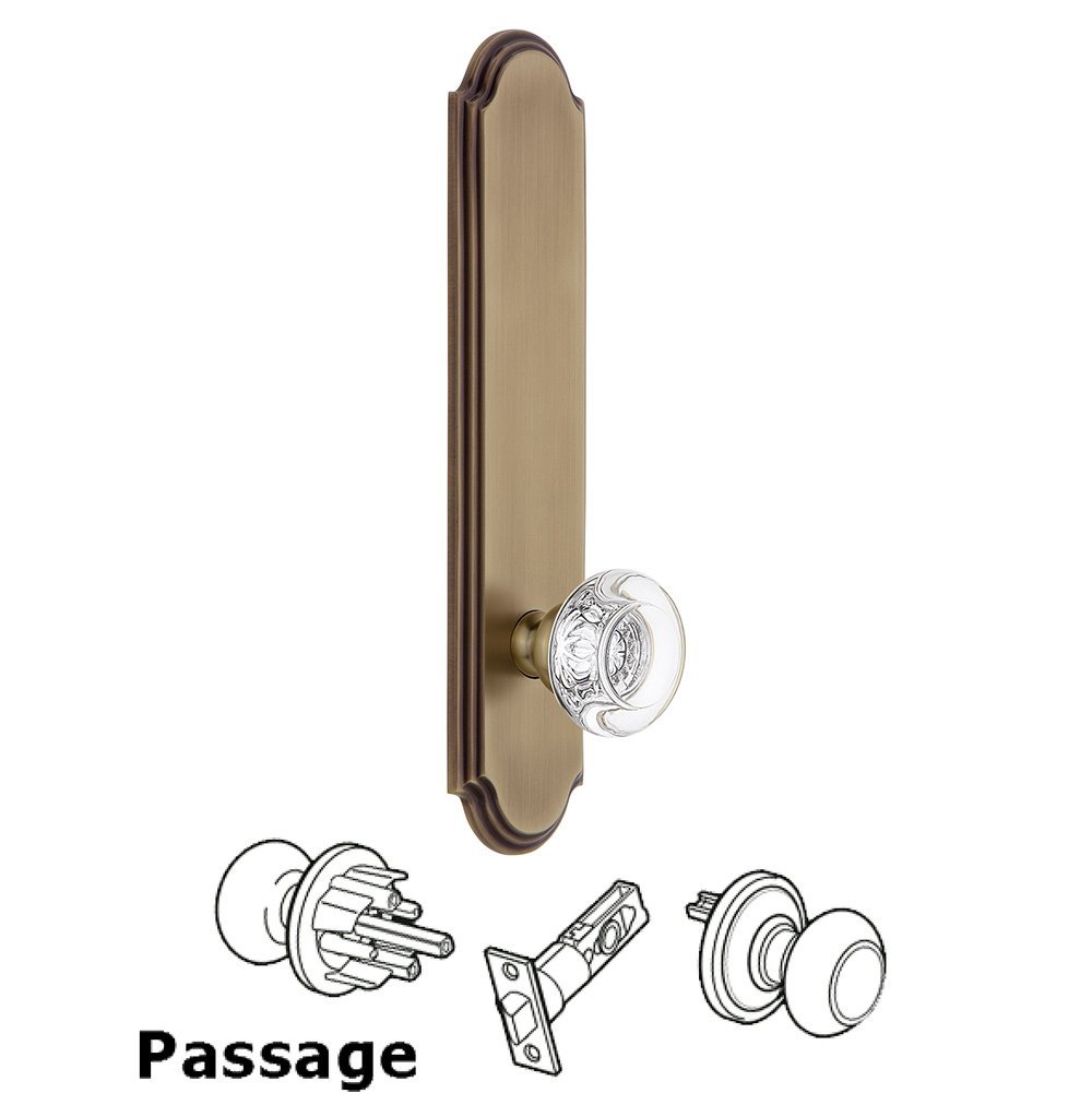Tall Plate Passage with Bordeaux Knob in Vintage Brass