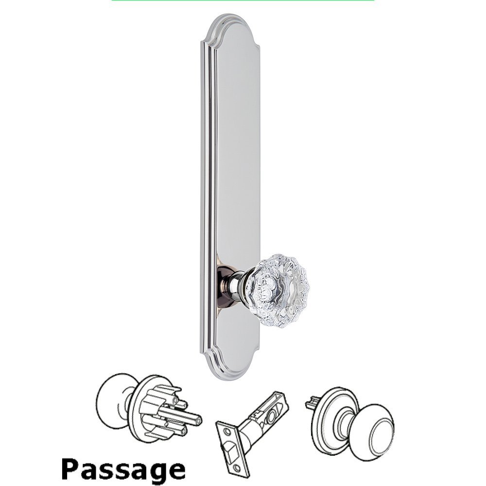Tall Plate Passage with Fontainebleau Knob in Bright Chrome