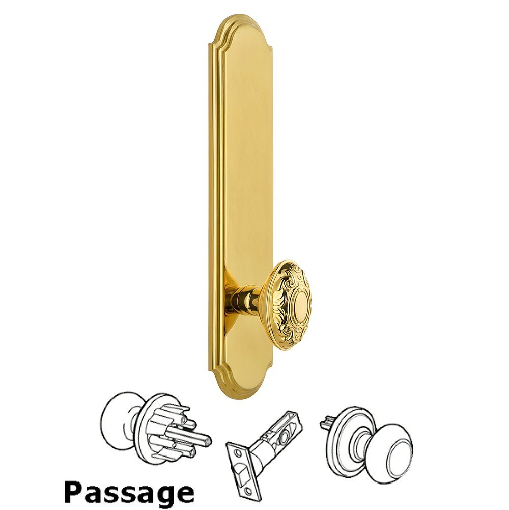 Tall Plate Passage with Grande Victorian Knob in Polished Brass
