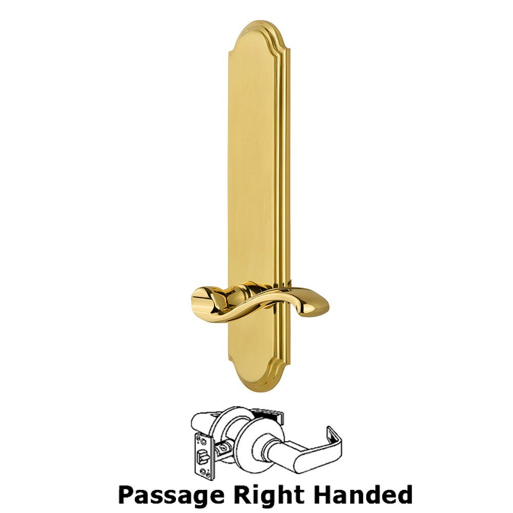 Tall Plate Passage with Portofino Right Handed Lever in Lifetime Brass