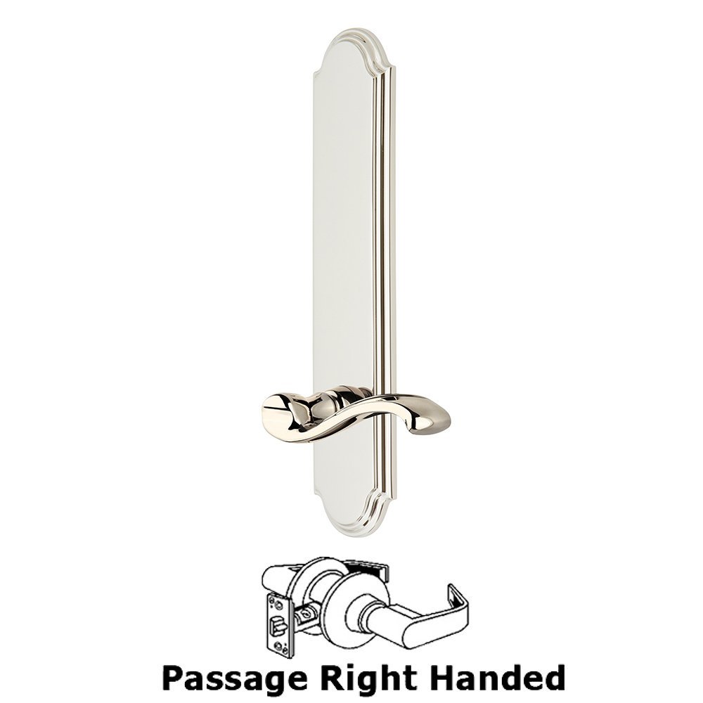Tall Plate Passage with Portofino Right Handed Lever in Polished Nickel