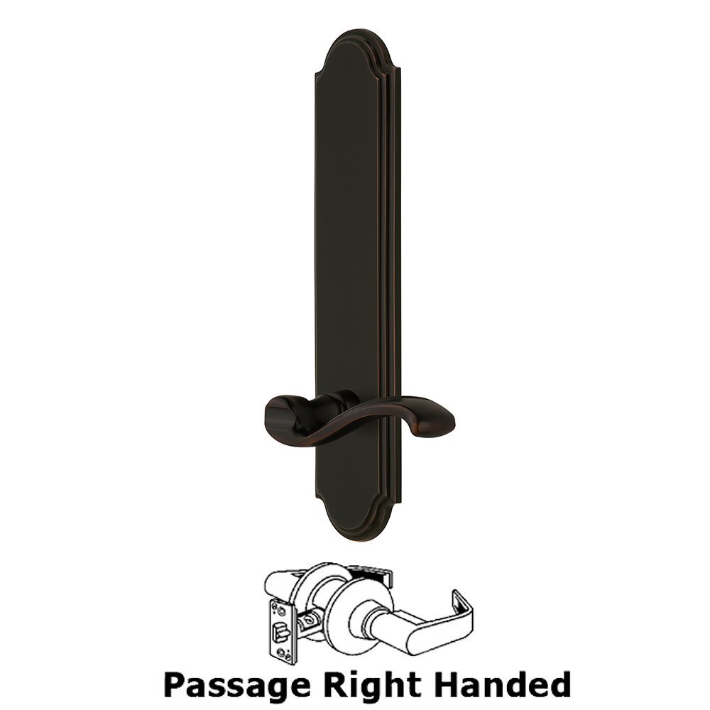 Tall Plate Passage with Portofino Right Handed Lever in Timeless Bronze