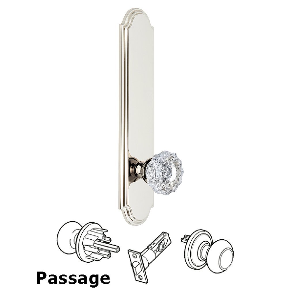 Tall Plate Passage with Versailles Knob in Polished Nickel
