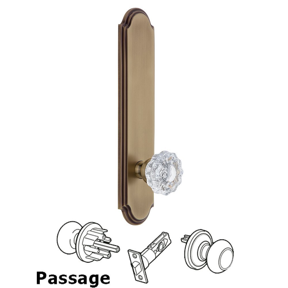 Tall Plate Passage with Versailles Knob in Vintage Brass