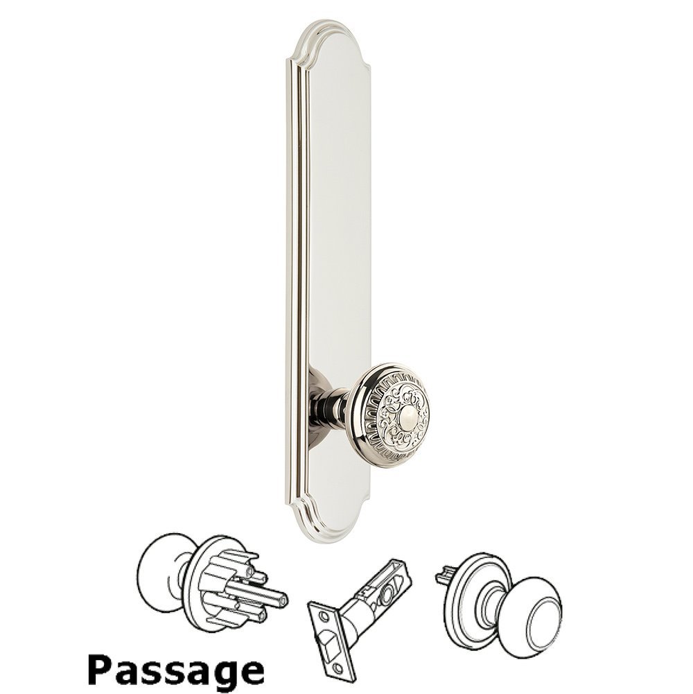 Tall Plate Passage with Windsor Knob in Polished Nickel