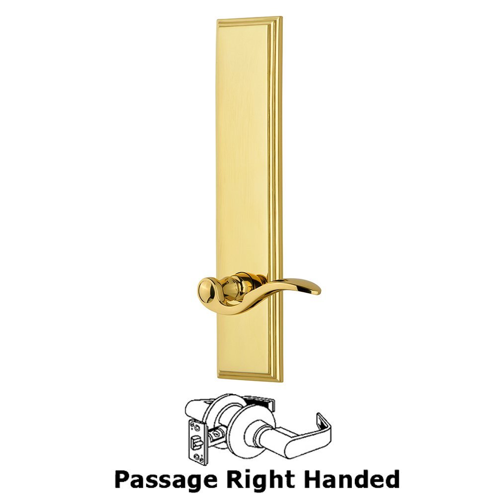 Passage Carre Tall Plate with Bellagio Right Handed Lever in Polished Brass